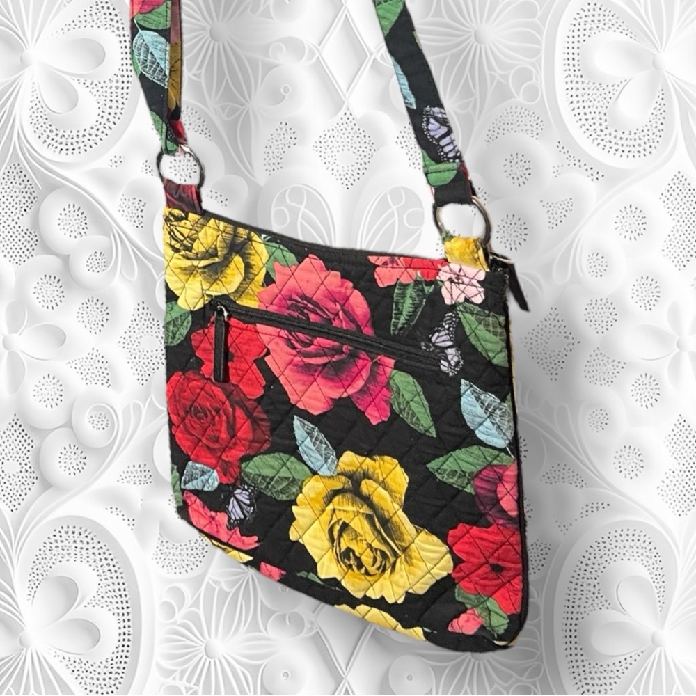 Vera Bradley Hipster Crossbody Bag Havana Rose Butterfly Floral Red Yellow Black - Picture 9 of 15